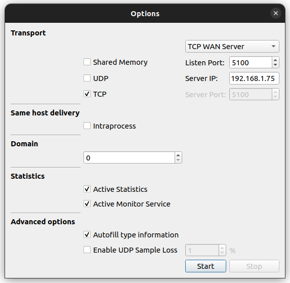WAN Server settings options