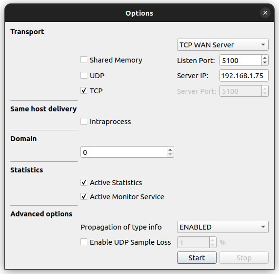 WAN Server settings options